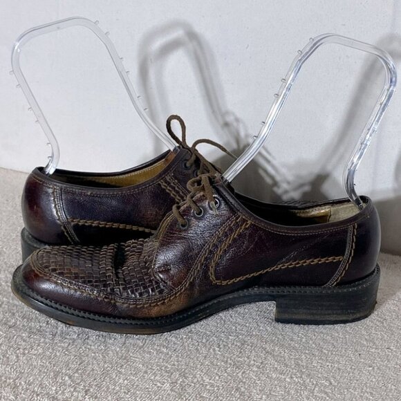 Vintage Brown Woven Leather Upper Lace Up Derby Shoes 12 - Picture 7 of 14